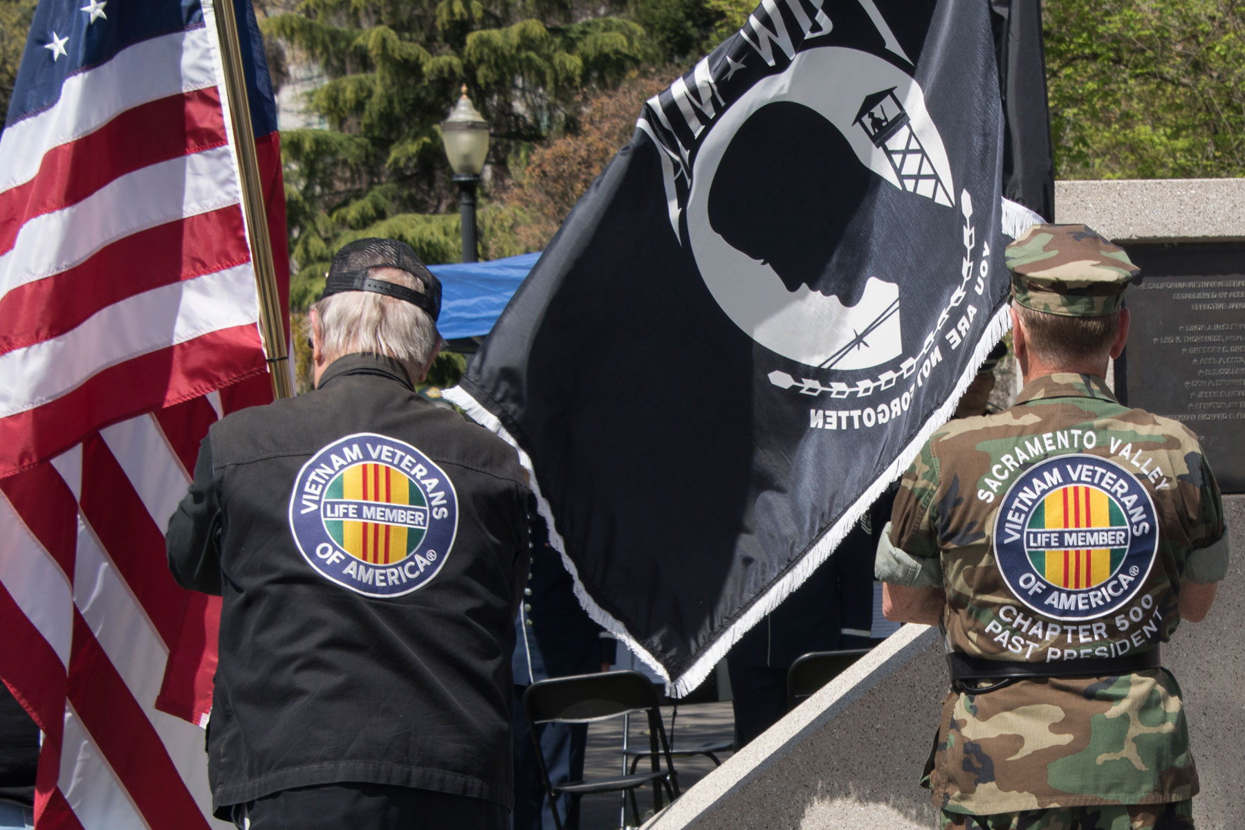 Members of the Vietnam Veterans of America, Sacramento Valley Chapter 500, retire the colors during the Vietnam War Veterans Day and 50th Commemoration ceremony, March 29, 2018 at the State Capitol in Sacramento, Calif. (U.S. Air Force Photo by Heide Couch)