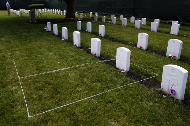 Headstones are seen at the cemetery of the U.S. Army's Carlisle Barracks.