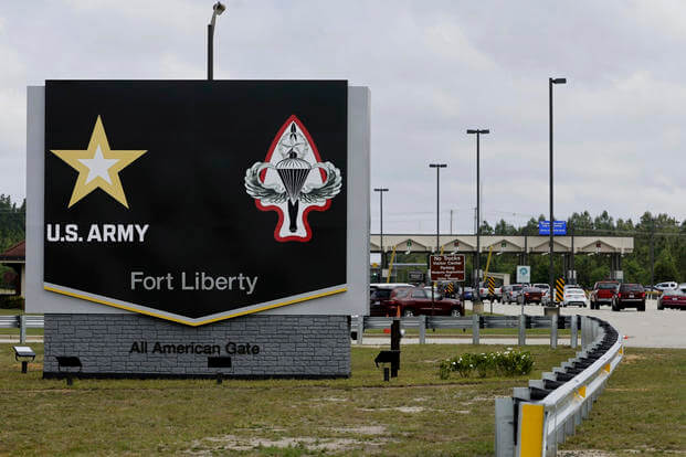 The new Fort Liberty sign is displayed outside the base in Fort Liberty, N.C. 