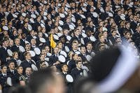 U.S. Naval Academy midshipmen sing their alma mater after winning the 2019 Army-Navy Game in Philadelphia.