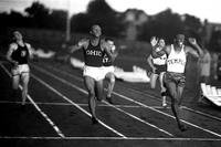 Eulace Peacock, right, beating Jesse Owens, center, in 1935. (Photo courtesy of Lt. Cmdr. Bill McKinstry)